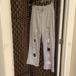 Unique Gray Ripped Sweat Pants